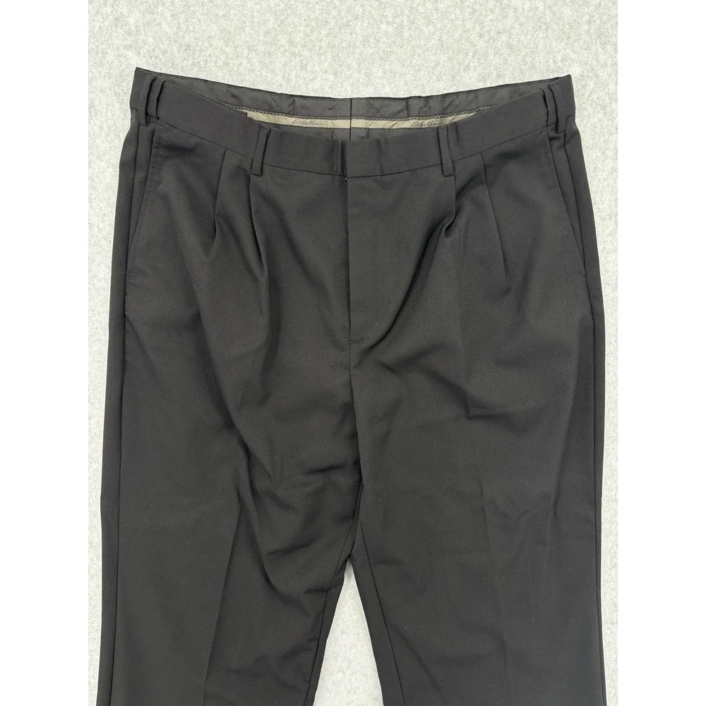 Eddie Bauer Men's Relaxed Fit Pleated Wool Dress Pants Black 40 Tall NWT